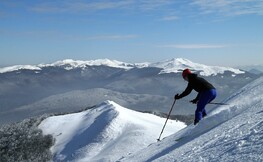 Narciarz skiturowy podczas zjazdu z Połoniny Caryńskiej, źródło Internet