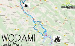 Mapa przedstawiająca trasę wycieczki po Bieszczadach związanej z rzeką San